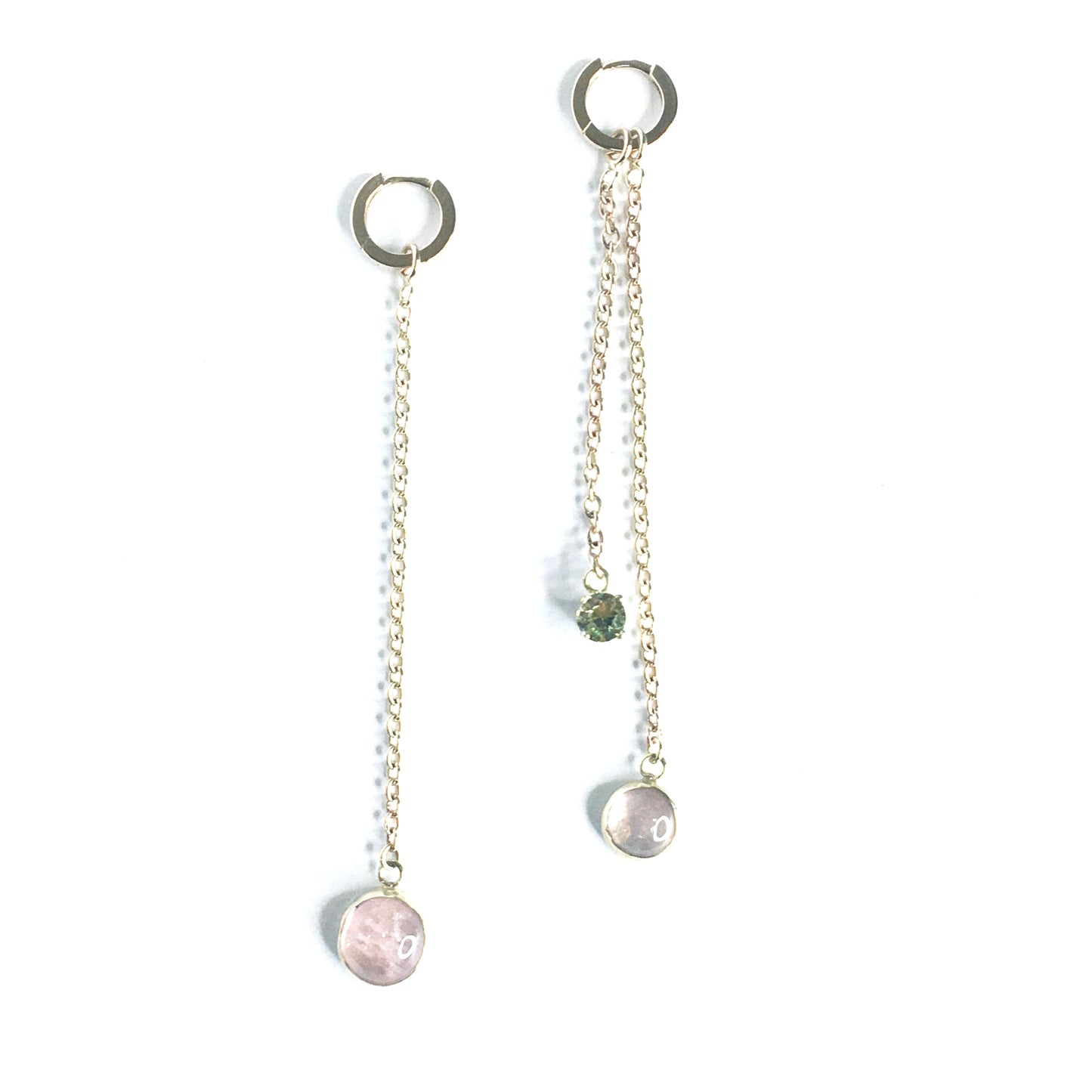 Gold earrings with morganite and tourmaline